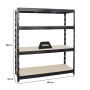Schwarzes PROREGAL Schwerlastregal Rhino, 180x160x60cm, mit 4 Spanplatten-Ebenen und 500kg Fachlast.