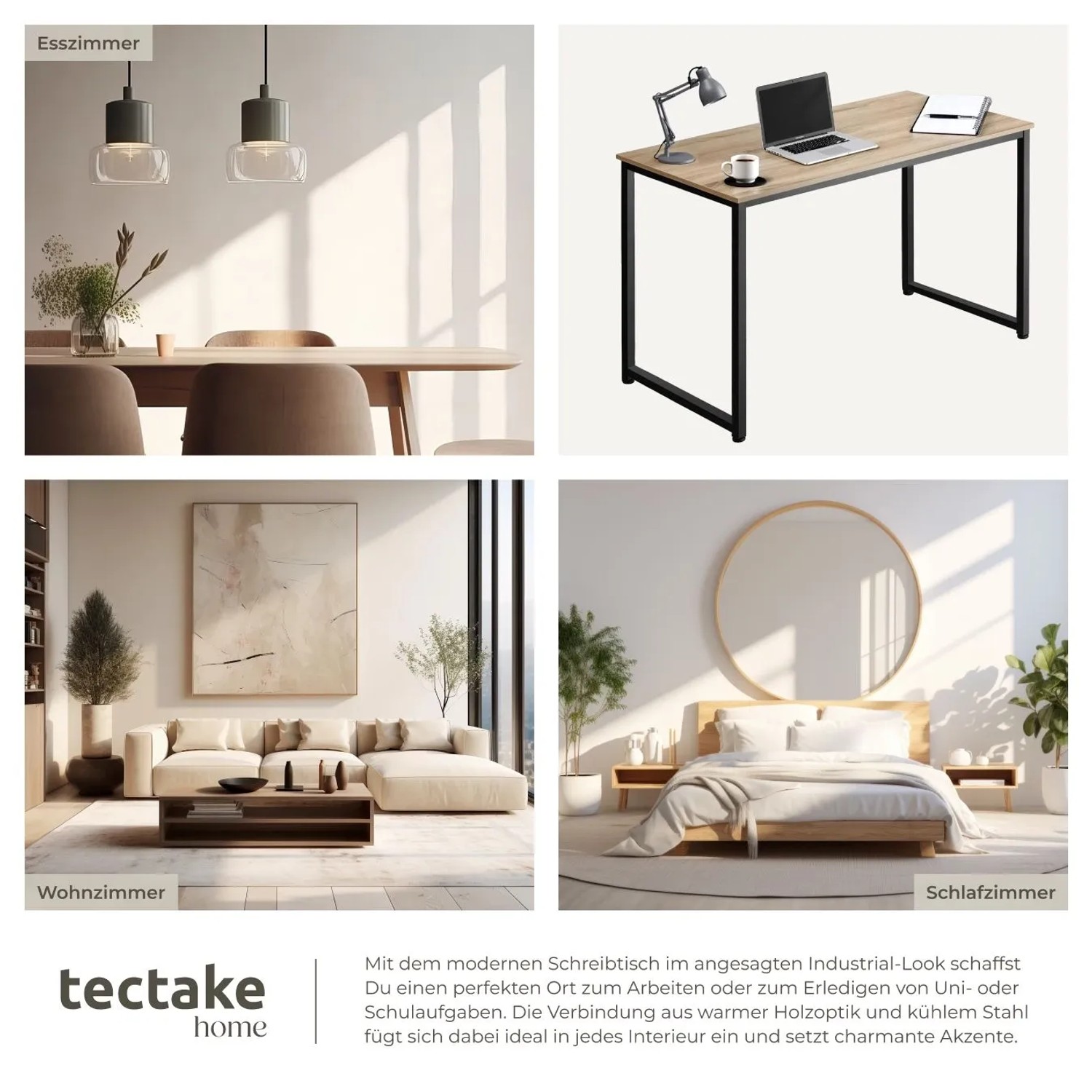 Tectake Schreibtisch Flint im Industrial Style mit Holz- und Stahl-Elementen.