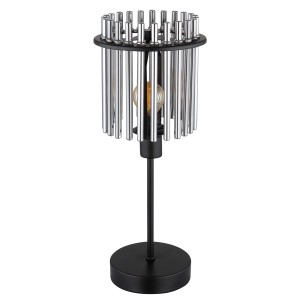 Globo Tischleuchte Gorley, schwarz/rauchfarben, Ø 15 cm. Design-Tischlampe mit Metallstäben.