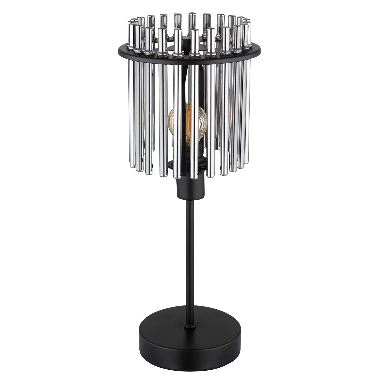 Globo Tischleuchte Gorley, schwarz/rauchfarben, Ø 15 cm. Design-Tischlampe mit Metallstäben.