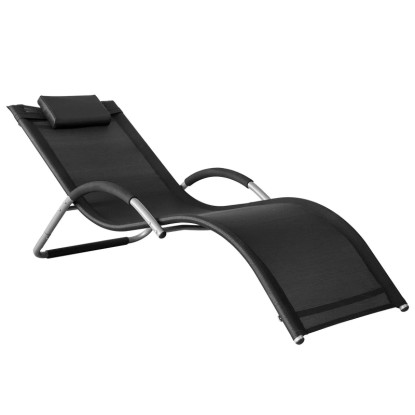 SoBuy Sonnenliege mit Kopfkissen aus Metall und Kunstfasergewebe Schwarz OGS38-SCH
