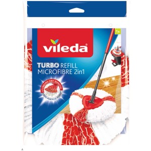 Vileda Turbo 2in1 Ersatzkopf für Wischmopp, Mikrofaser, rot/weiß, geeignet für Reinigungsgeräte.