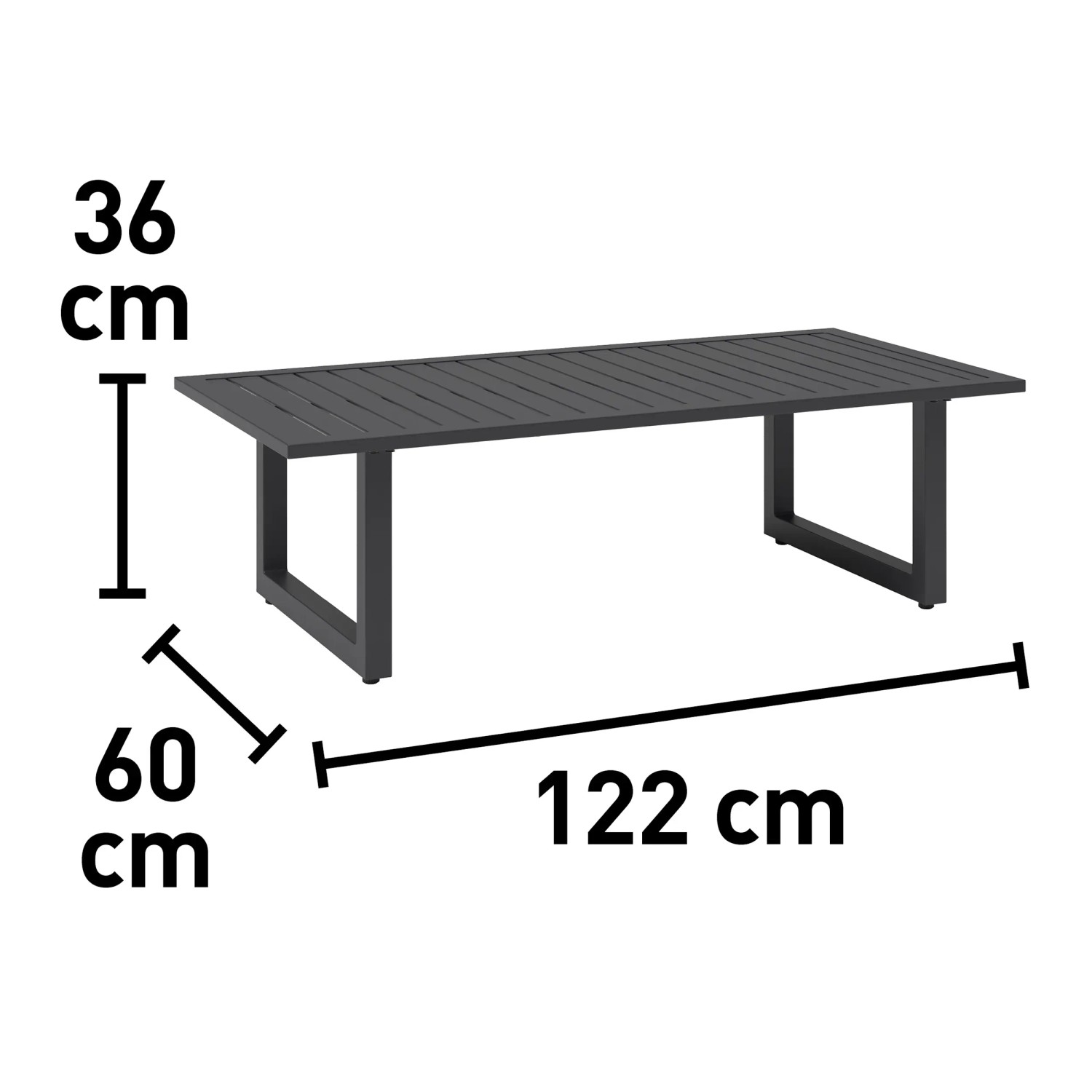 Loungetisch der Springtown Lounge-Gruppe, Aluminium, schwarz, Maße: 36x122x60 cm.