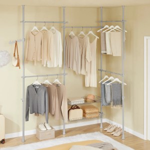 SoBuy Teleskop Kleiderständer mit 5 Stangen und 2 Körben, flexibel und stabil.