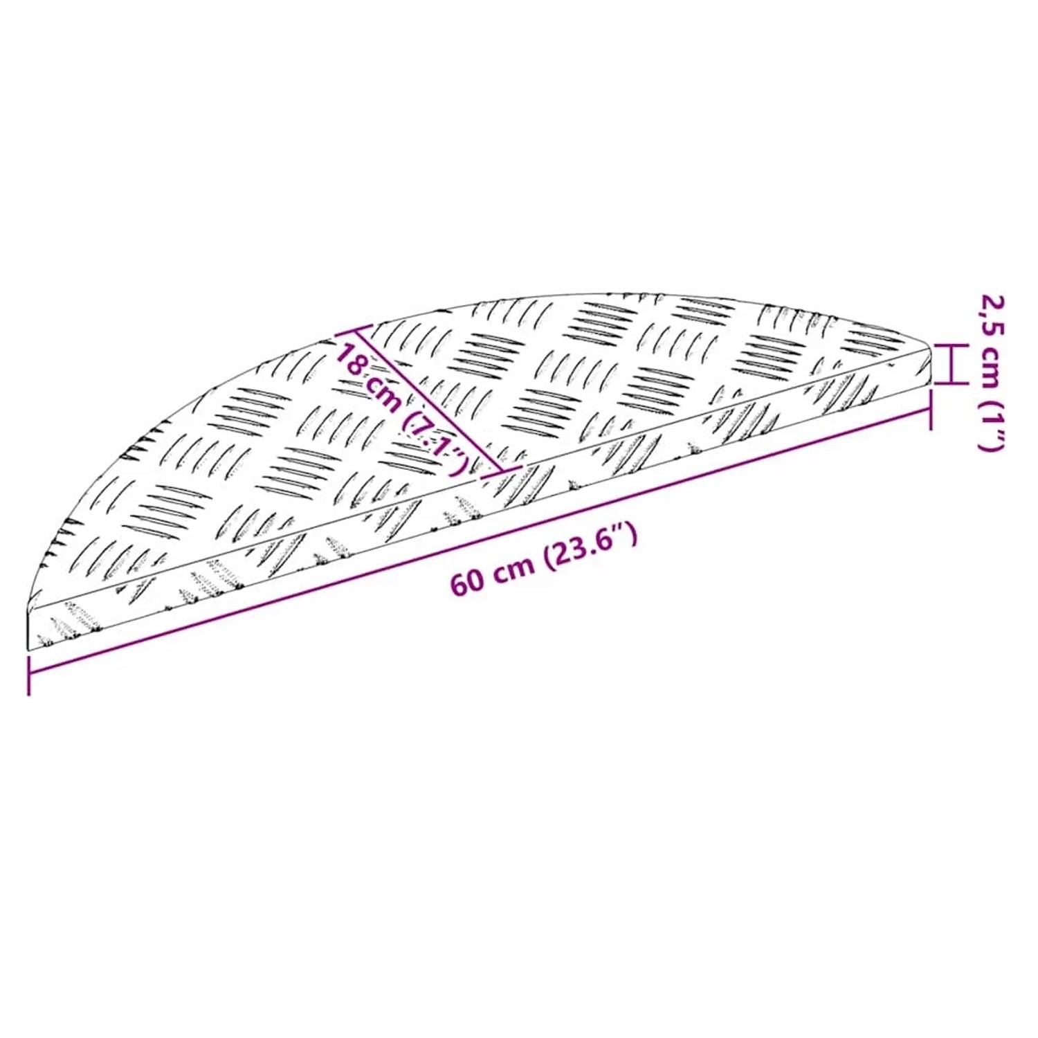 Silberne Aluminium Stufenmatte mit Rautenmuster, 60x18x2,5 cm. Rutschfeste Treppenmatte für innen & außen.