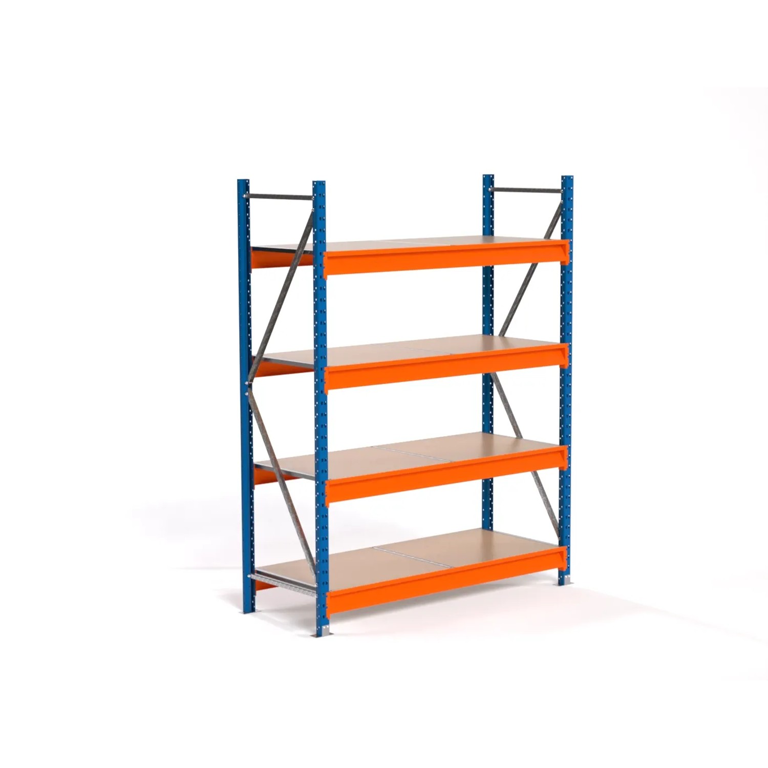 PROREGAL Industrie Weitspannregal Lagerregal MAXIMUS PRO Grundregal HxBxT 200x150x60cm 4 Spanplatten-Fachboden Fachlast 850kg Blau/Orange