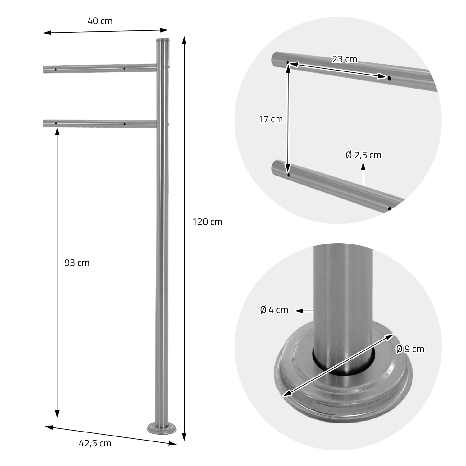 ML-Design Standbriefkasten Pfosten, Edelstahl Silber, Maße: 42,5x120cm.