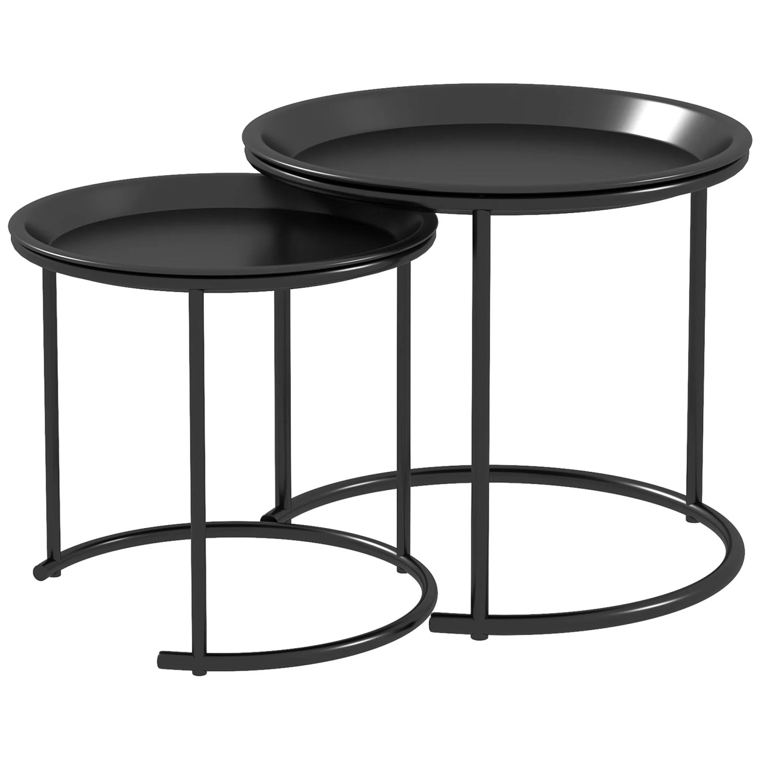 HOMCOM Couchtisch Set Beistelltisch Stahl Schwarz Ø43 x 38H cm
