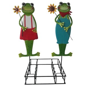 Mehrfarbiger Boltze Gartenstab Frosch, 2-fach sortiert, 87 cm, aus Eisen für Gartendekoration.