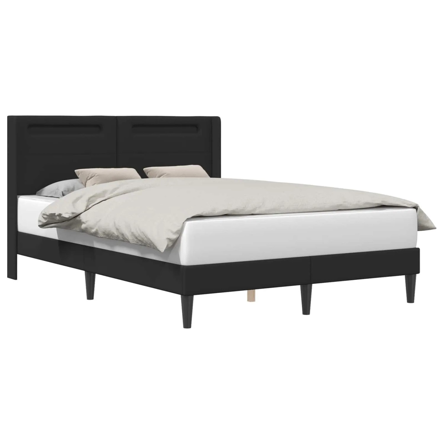 Schwarzes vidaXL Bett 160x200 cm mit LED-Leisten und Kunstlederbezug.