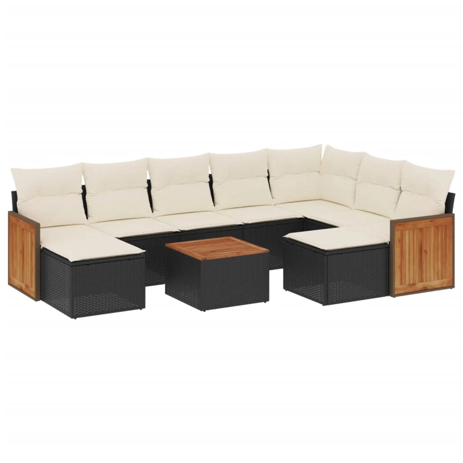 vidaXL 10-Tlg Garten-Sofagarnitur mit Kissen Schwarz Poly Rattan 3228226