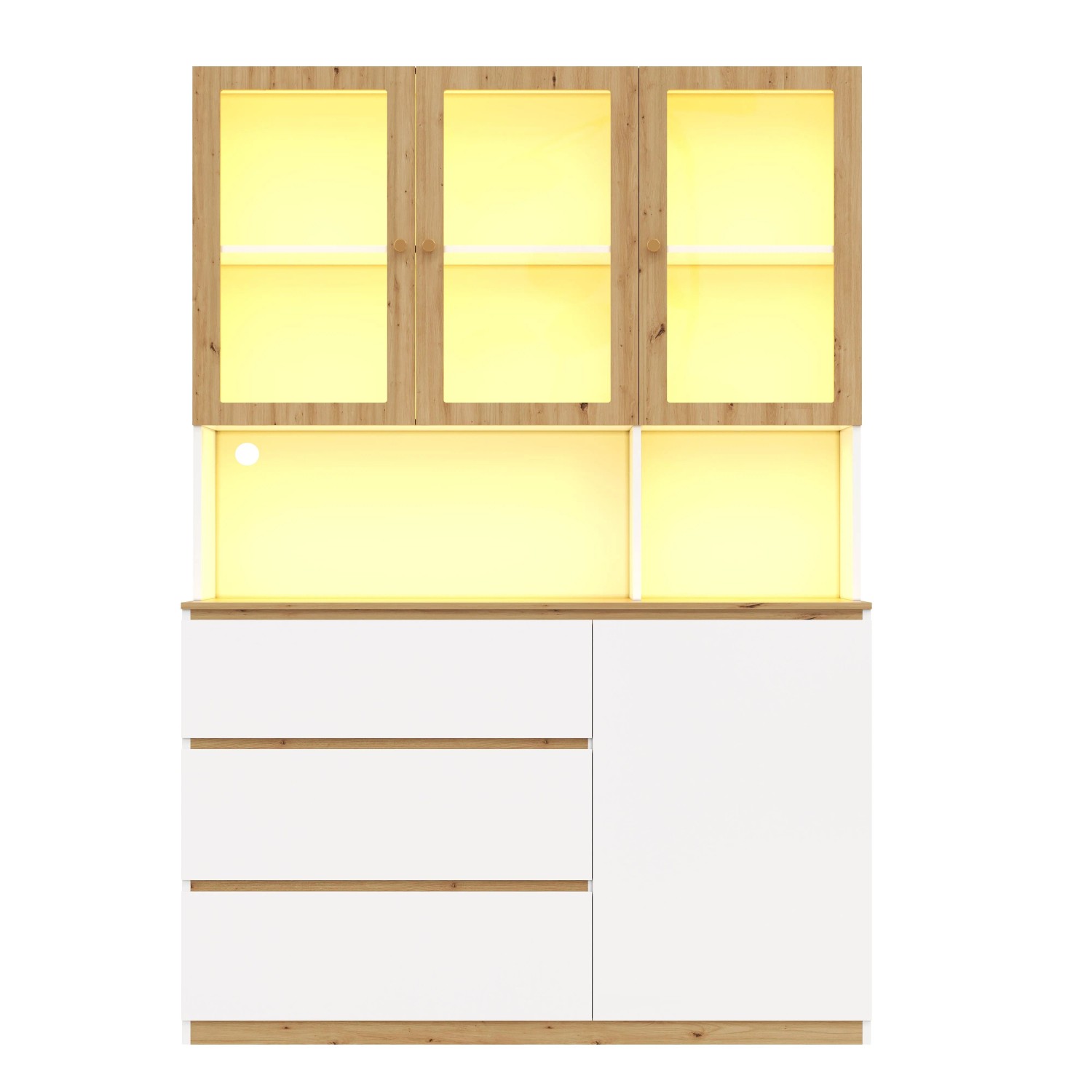 okwish Hochschrank mit LED Beleuchtung Arbeitsplatte Küche 120x40x200cm Weiß Eiche
