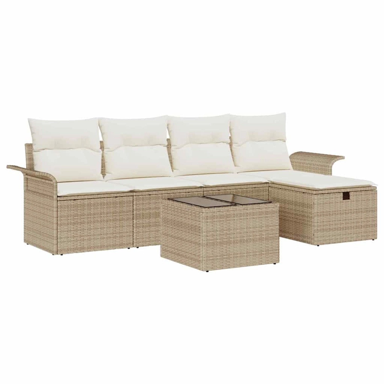 vidaXL Garten-Sofa-Set mit Kissen mit Speicher 6-Tlg Beige Poly Rattan 3360 günstig online kaufen