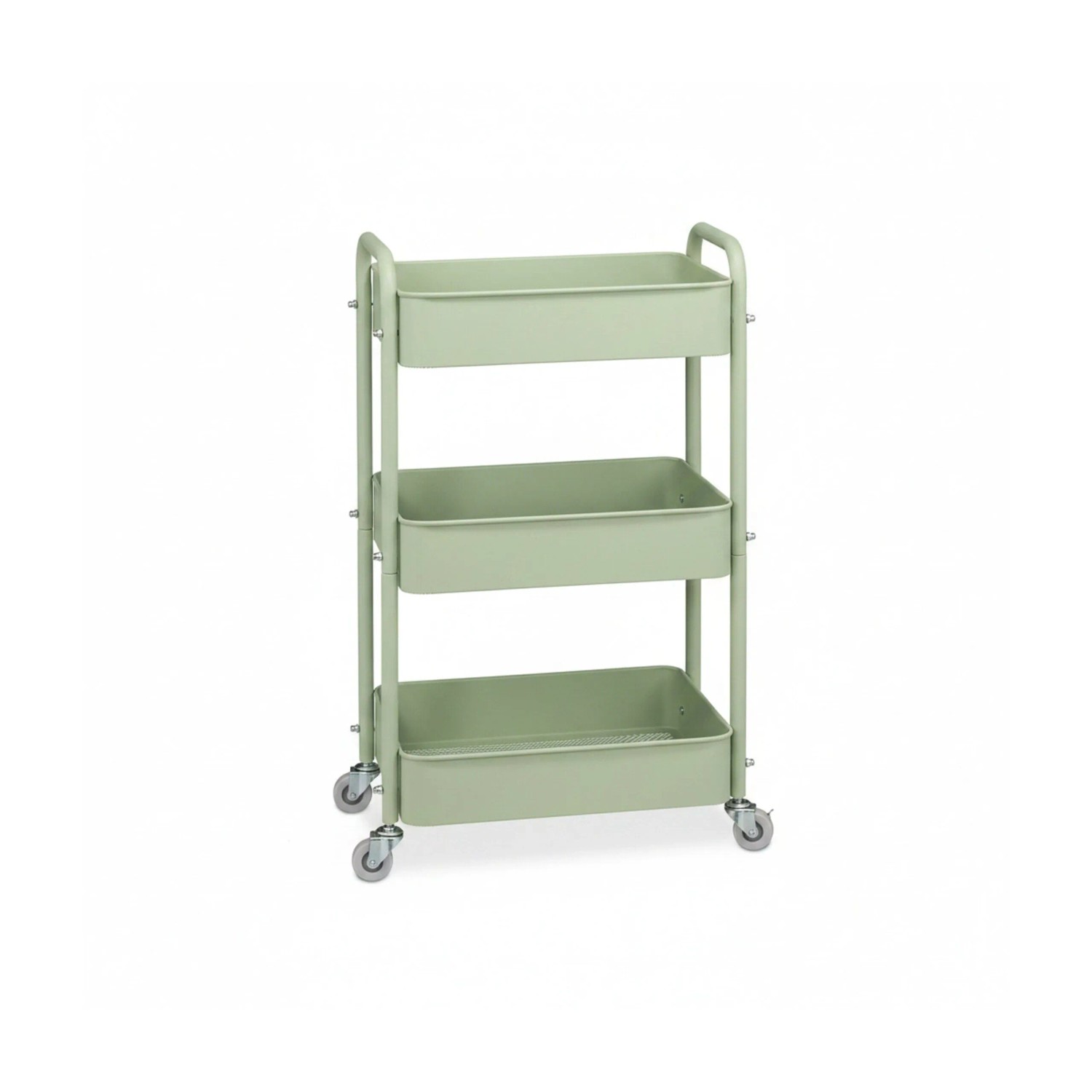 Relaxdays Rollwagen Stahl Filz Grün mit 3 Ebenen 71,5 cm x 43,5 cm x 29,5 cm 3,3 kg