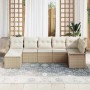 Beiges vidaXL Garten-Sofa-Set aus Poly Rattan mit Kissen und Stauraum für Terrasse und Garten.