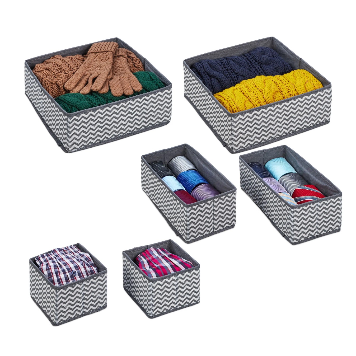 Relaxdays Schubladen Organizer Vlies Pappe Grau Weiß Faltbar 6er Set 12 cm x 28 cm x 28 cm