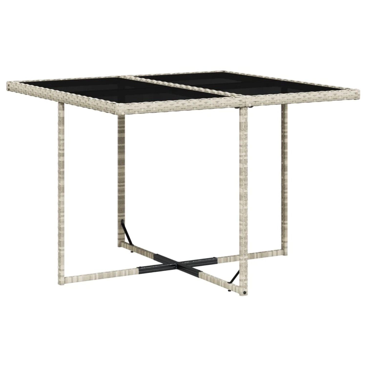 vidaXL Gartentisch, hellgraues Poly Rattan, schwarze Glasplatte, Teil der 5-tlg. Essgruppe.