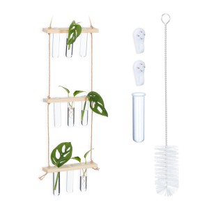 Relaxdays Pflanzen Vermehrungsstation Eichenholz Glas Natur Hängend 86 cm x 20 cm x 4,5 cm 360 g
