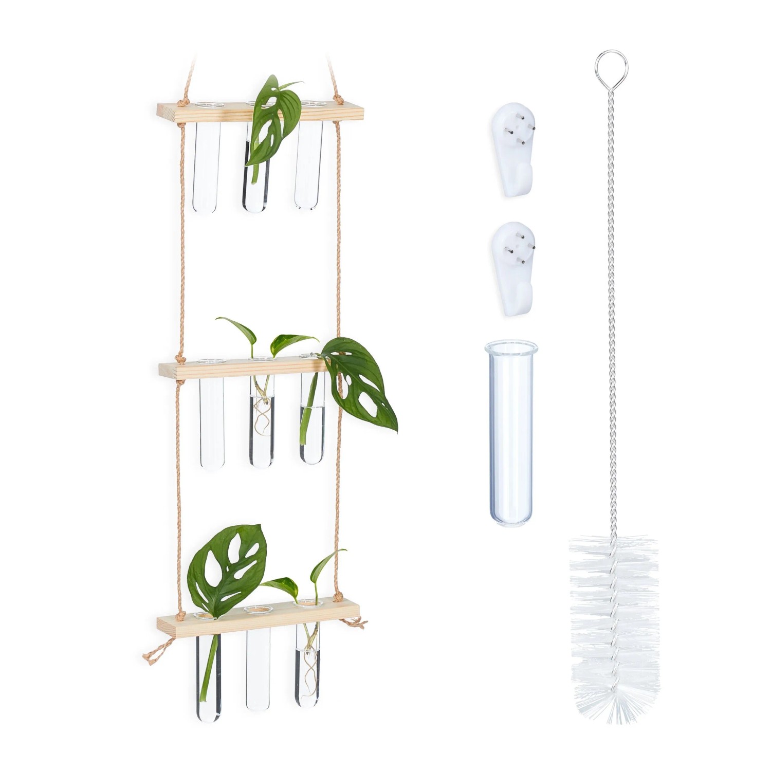 Relaxdays Pflanzen Vermehrungsstation Eichenholz Glas Natur Hängend 86 cm x 20 cm x 4,5 cm 360 g