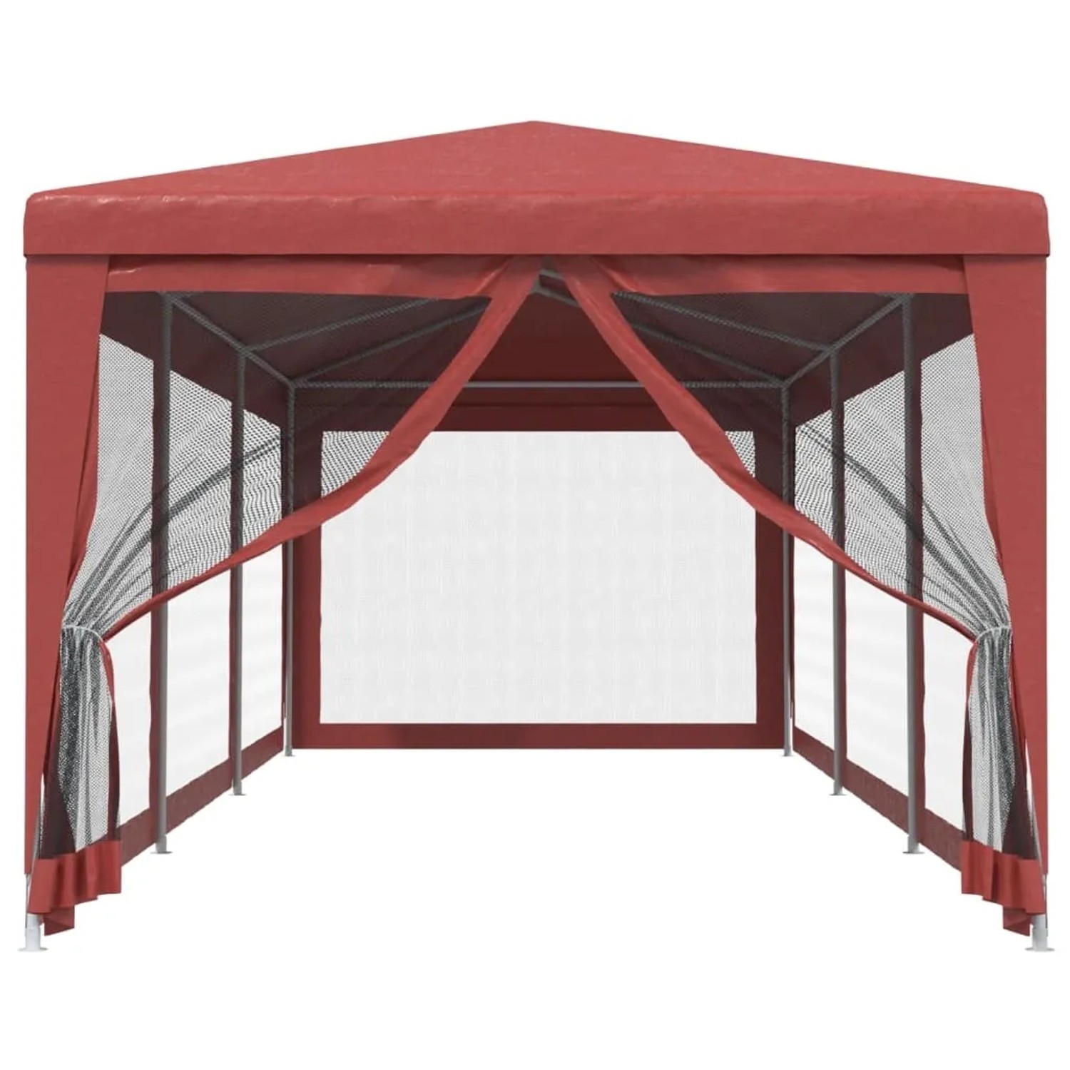 Rotes Partyzelt vidaXL 3x9 m mit Netzseitenwänden für Gartenpartys & Feste.