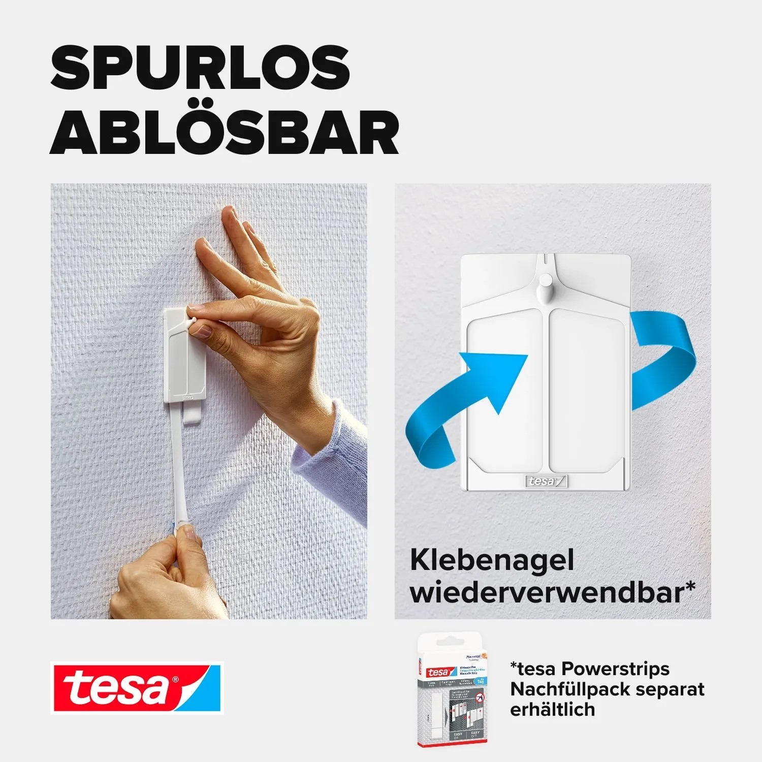 Tesa Klebenagel für Tapeten und Putz, spurlos ablösbar und wiederverwendbar, hält bis 2 kg.