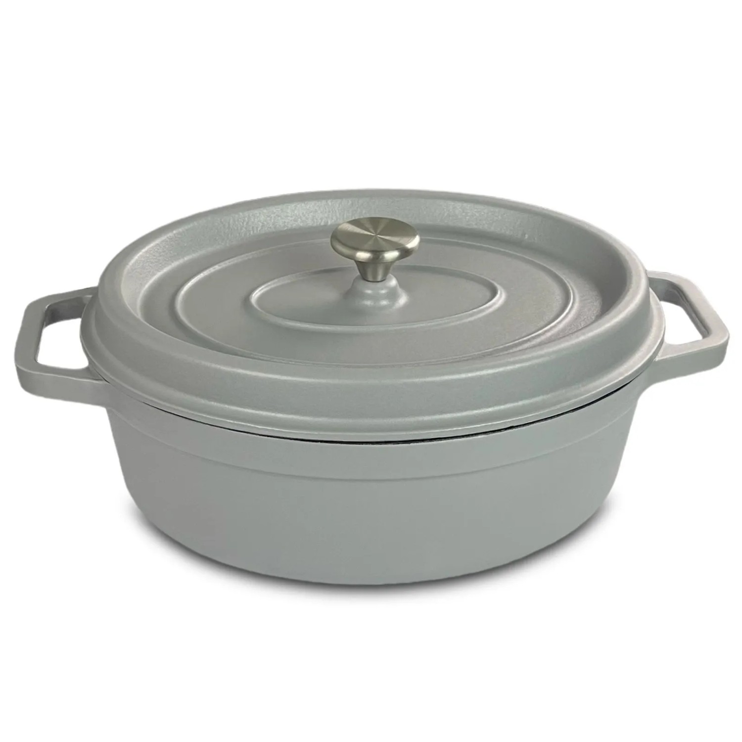 osoltus Bräter Oval Gusseisen Schmortopf mit Tropfdeckel Hellgrau 33 Cm