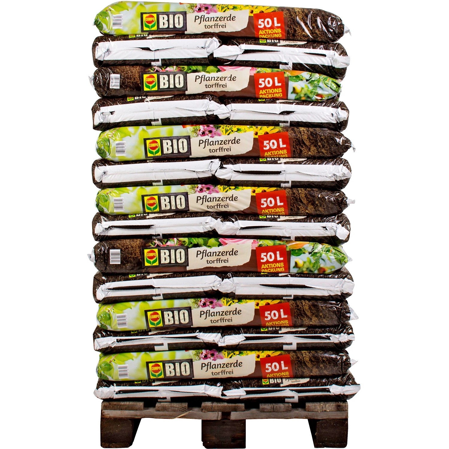 Palette Compo Bio Pflanzerde, 42 Säcke torffreie Erde (je 50L) für Garten & Pflanzen.