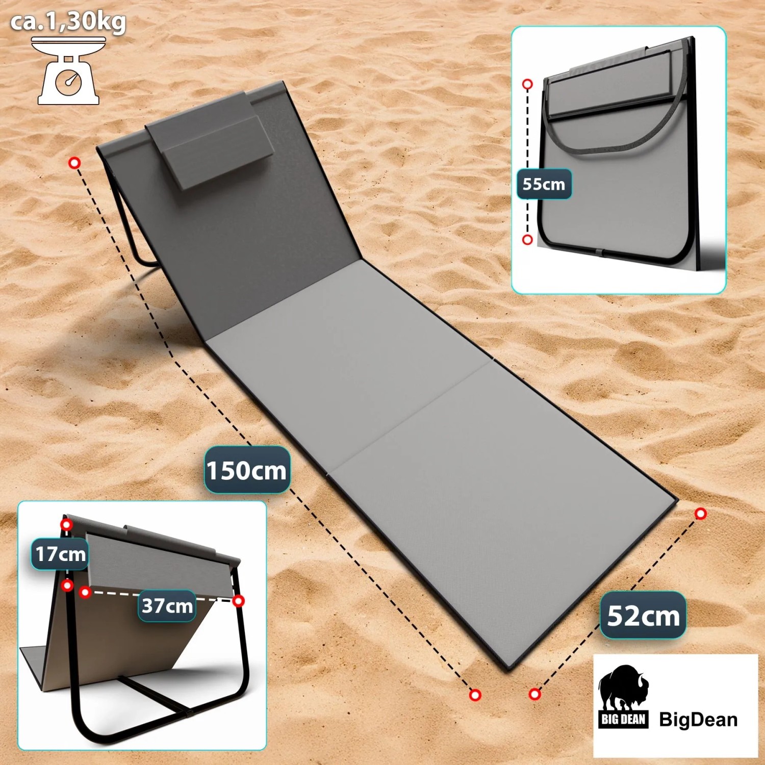 BigDean 2x Strandliege Strandstuhl Klappbar Leicht Nur 1 3 kg Strandmatte_3