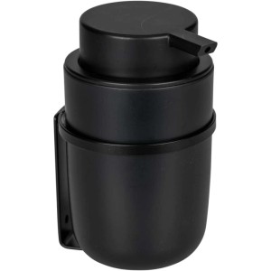 Schwarzer Wenko Turbo Loc Seifenspender Carpino aus Kunststoff zur Wandmontage. Modernes Design für Bad & Küche.