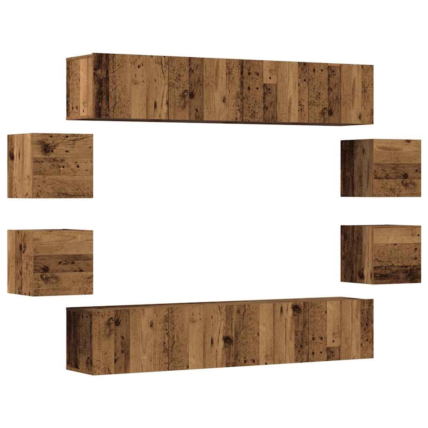 vidaXL 8-Tlg TV-Schrank-Set Wandmontage Altholz-Optik Holzwerkstoff 3328949 günstig online kaufen