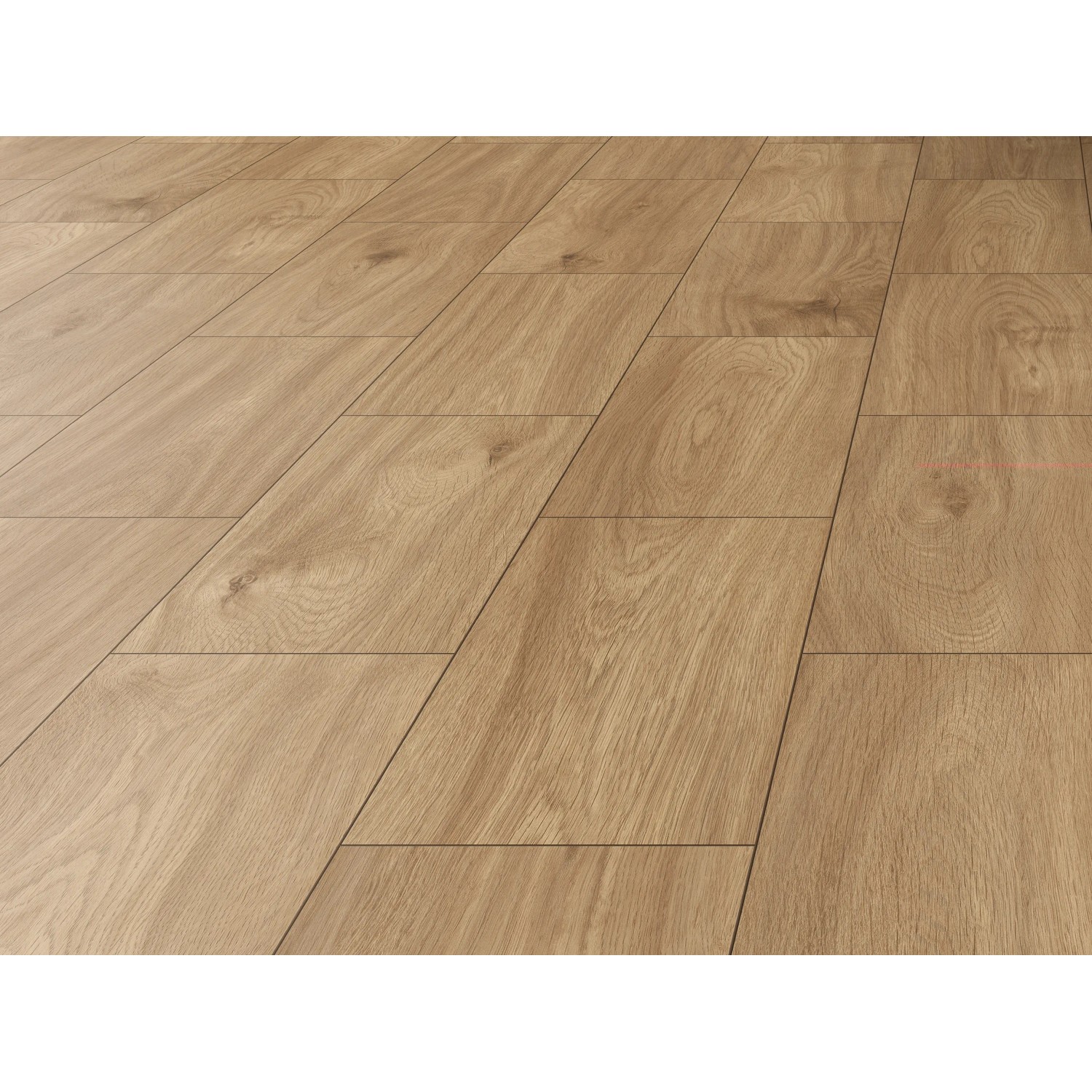 Verlegter Laminatboden ExcellCredenza Oak in Eichenoptik mit Fugen.