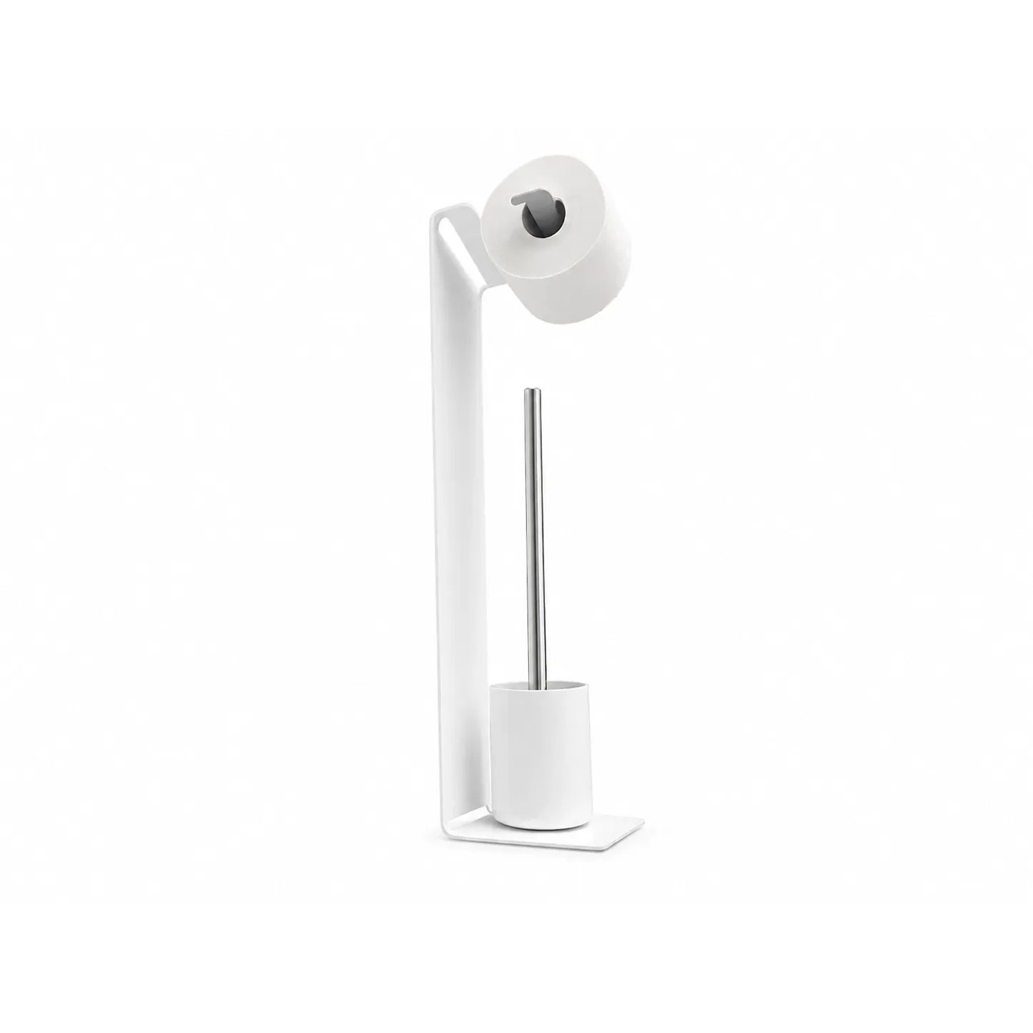 Radius Design WC-Garnitur Weiß: Freistehend mit Papierhalter und Bürste.