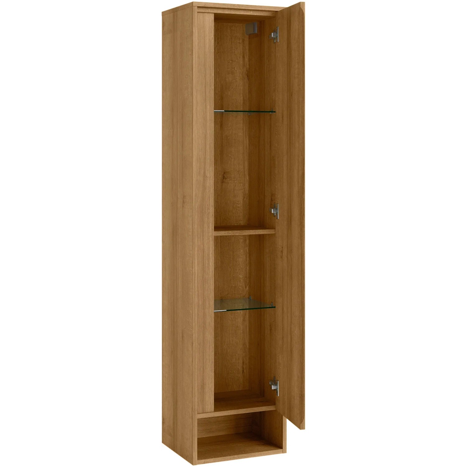 Fackelmann Bad-Hochschrank Natura Asteiche, 166,5x38x32cm, mit offenen Türen und Glasböden.