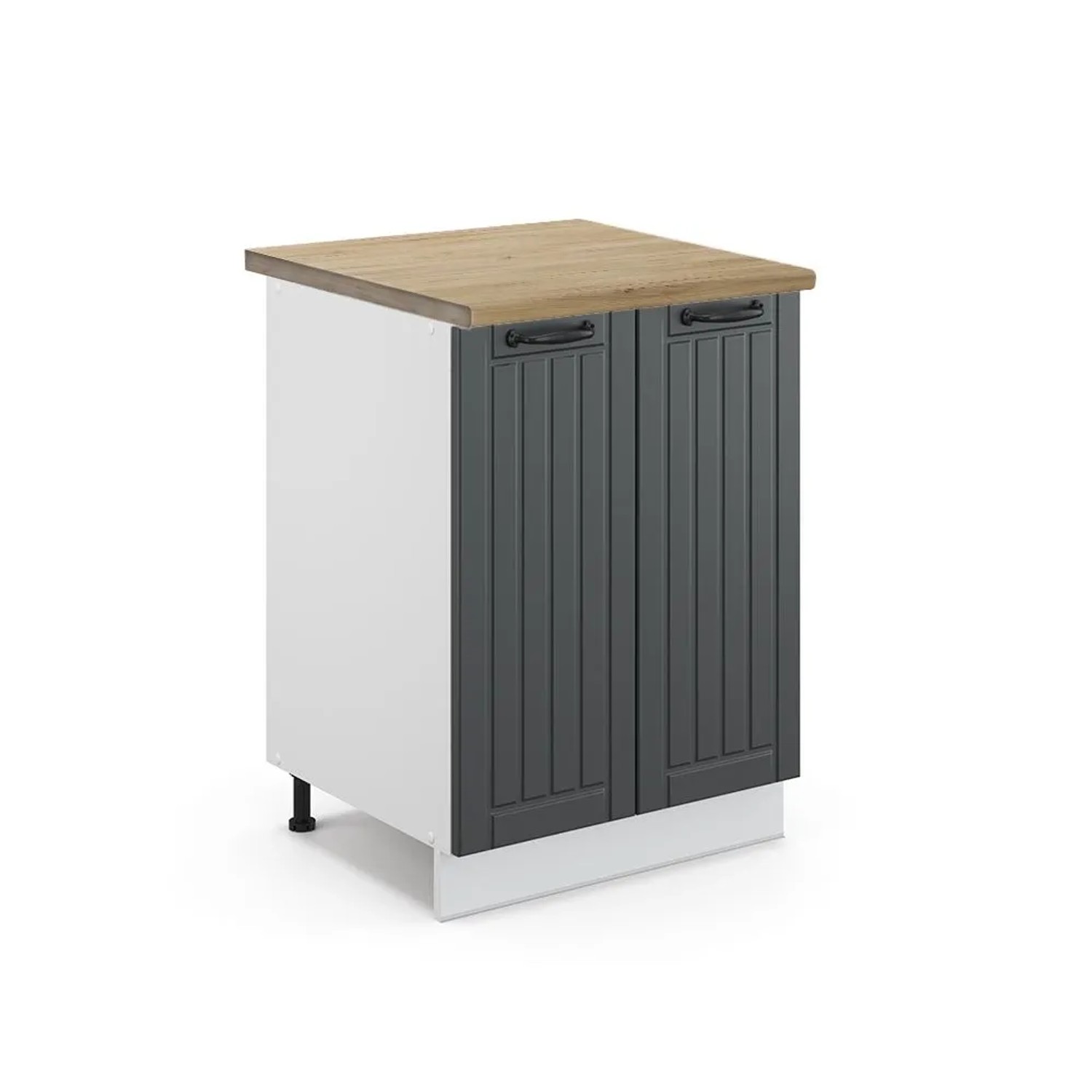 Vicco Küchenunterschrank Fame-Line Anthrazit Landhaus Weiß 60 cm AP Eiche