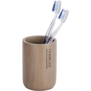 Wenko Palo Zahnputzbecher in Taupe mit Zahnbürsten, Teil des 2-teiligen Bad-Accessoire-Sets.