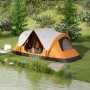 Orangefarbenes Outsunny Campingzelt für 6 Personen mit zwei Schlafzimmern und Moskitonetzen.