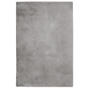 Moderner, silberfarbener Teppich (150x80 cm) mit weicher Kaninchenfell-Haptik. Ideal für Wohnräume.