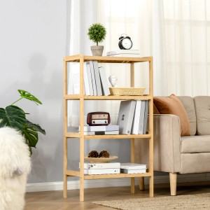 HOMCOM Standregal aus Bambus mit 4 Ablagen, naturfarben. Vielseitiges Holzregal für Wohnraum.