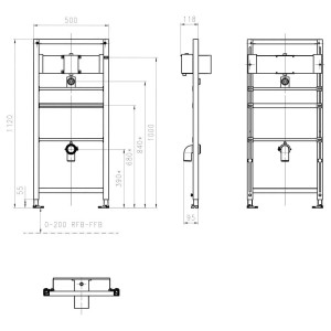 Technisches Zeichnung des Kronenbach Urinal-Elements Plantec 2.0 für Trockenbau, 112x50 cm, mit Maßen.