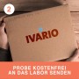 Ivario Asbesttest: Hände halten Karton für Materialprobe, bereit zur Analyse im Labor.