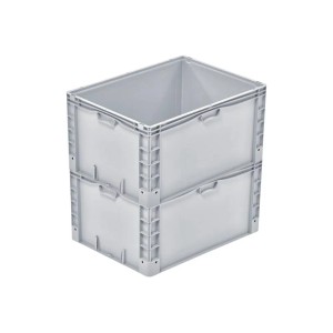 PROREGAL SparSet: 2 graue Euro-Norm Großbehälter (168L) aus Kunststoff, gestapelt.