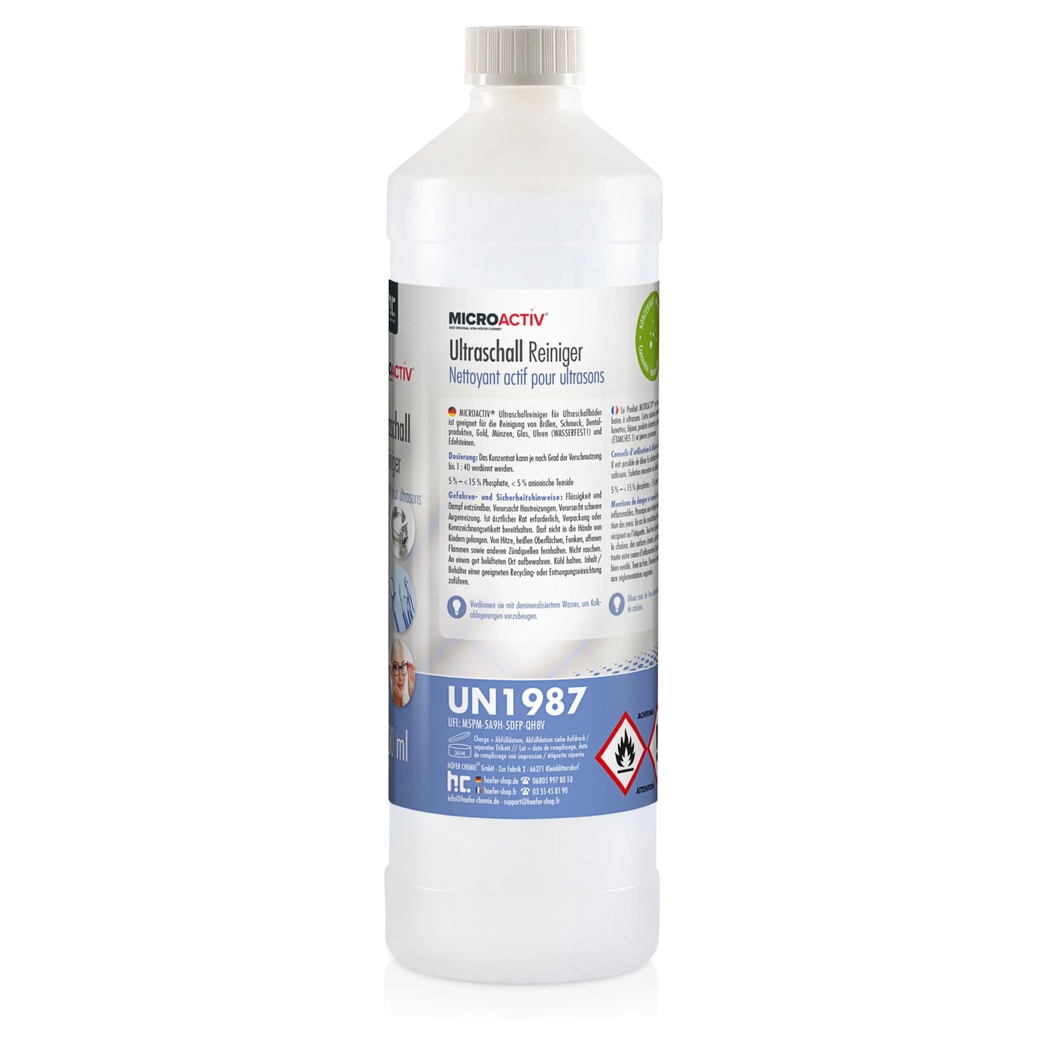 Microactiv Ultraschallreiniger 1l für Ultraschallbad zur Reinigung von Schmuck, Brillen und mehr.