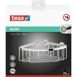 Tesa Aluxx Eckduschkorb, verchromtes Aluminium, zur Wandmontage ohne Bohren.