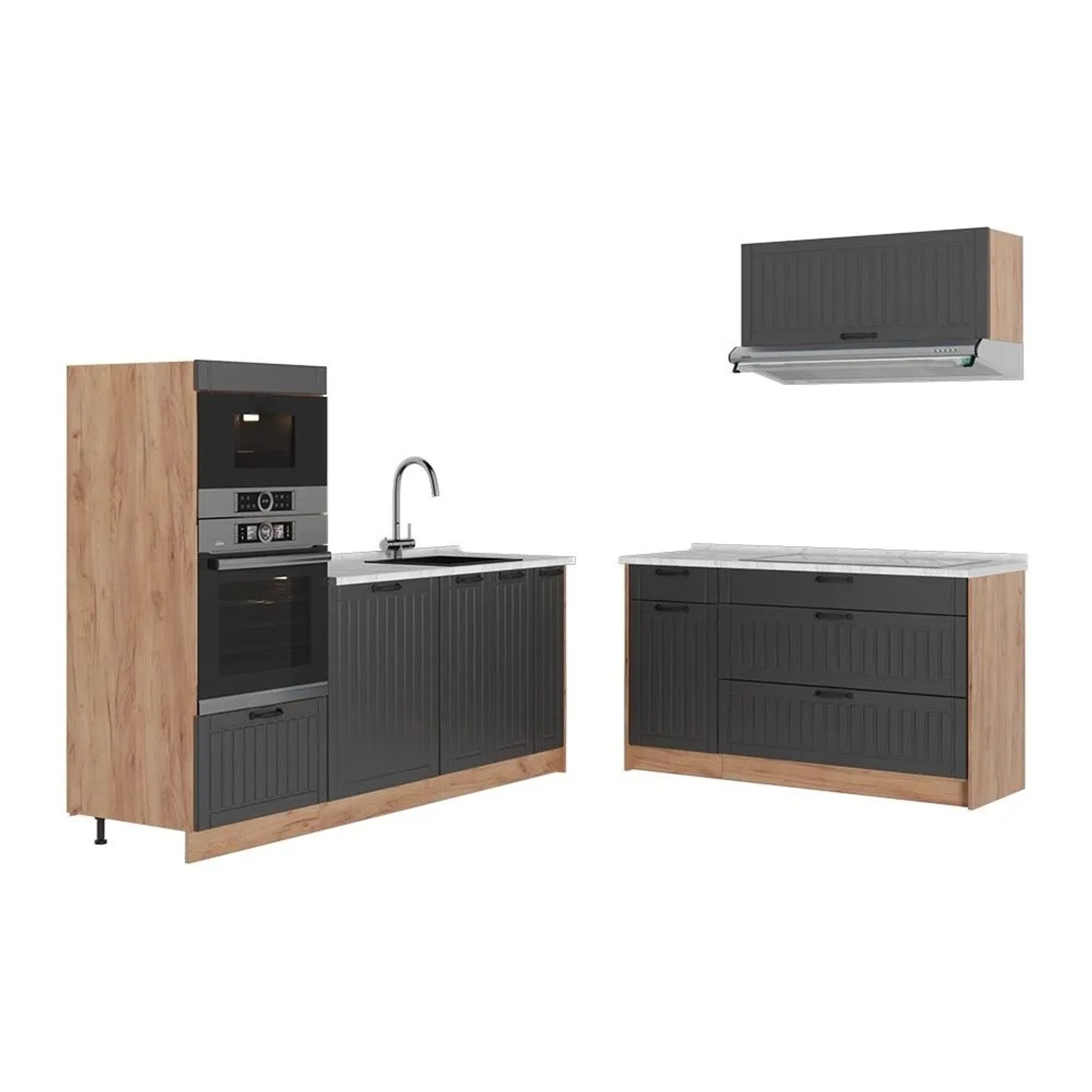 Vicco Küchenzeile Fame-Line Dunkelgrau/Goldkraft Eiche 340 x 154 AP Marmor Art Nr 63895