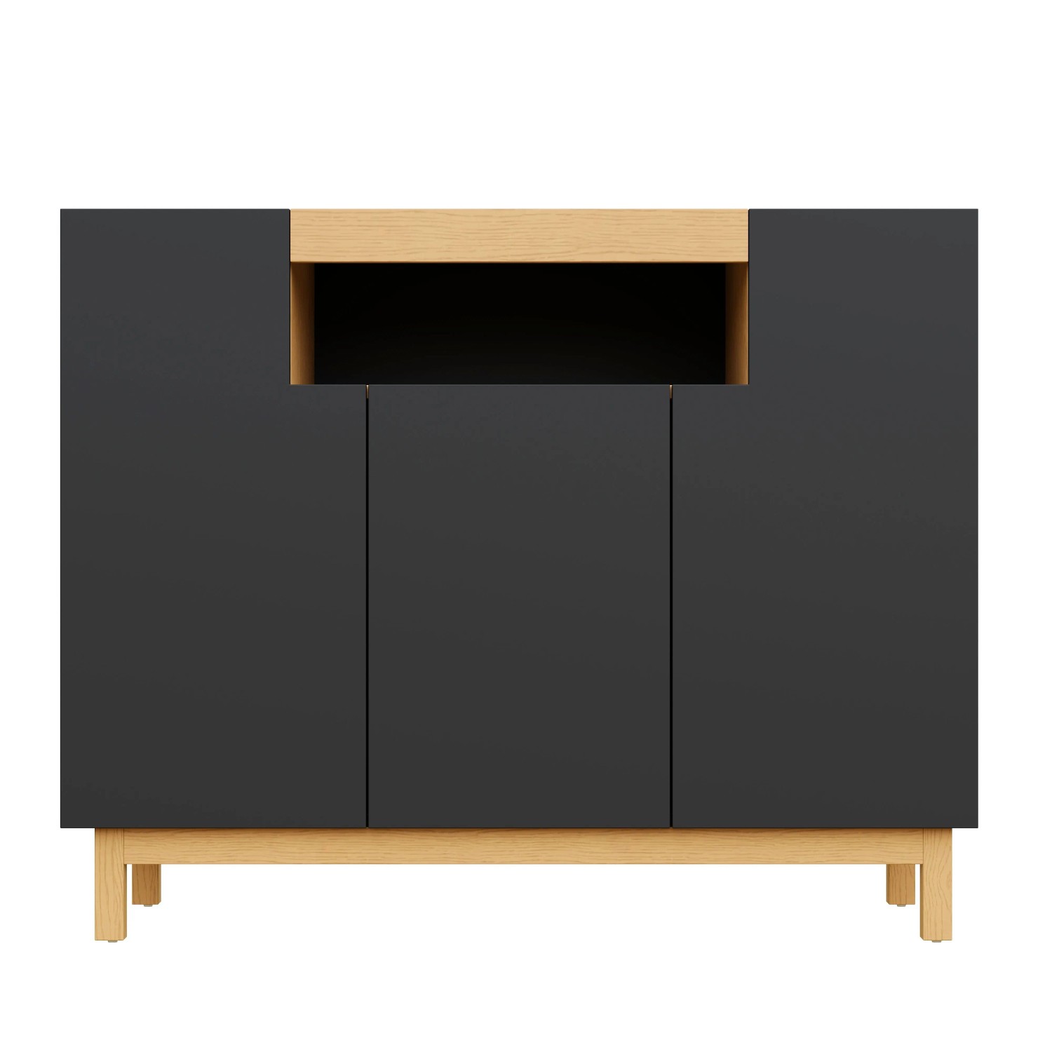 PXloue Sideboard mit 3 Türen und Offenem Fach in Schwarz Holzoptik