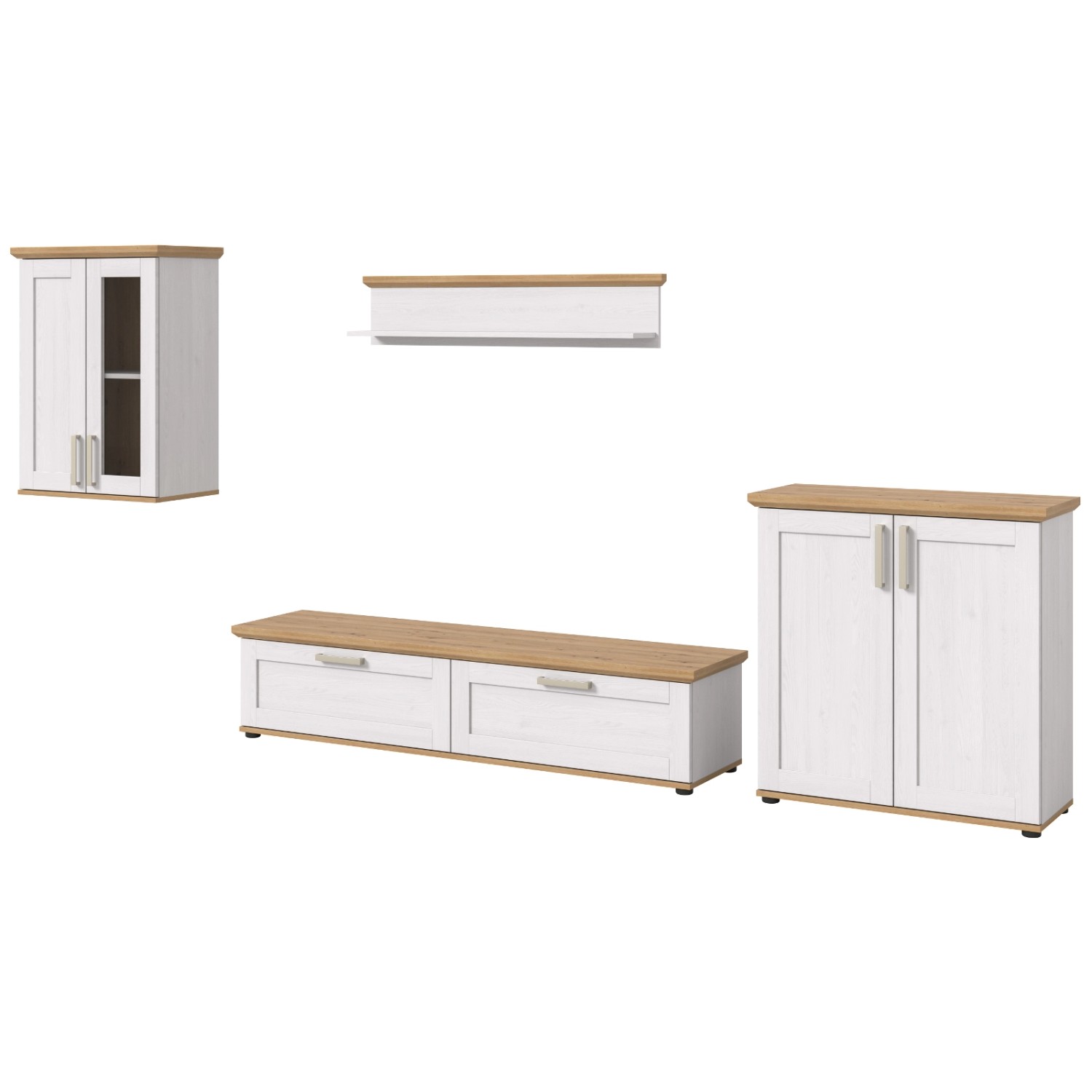 Inn.Furn Wohnwand 4-teilig in Weiß Lärche Landhaus 336 cm Mirano günstig online kaufen