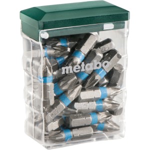 Metabo Bit-Box PZ 2 SP, 25-teiliges Set mit Bits aus Chrom-Vanadium-Stahl in transparenter Box.