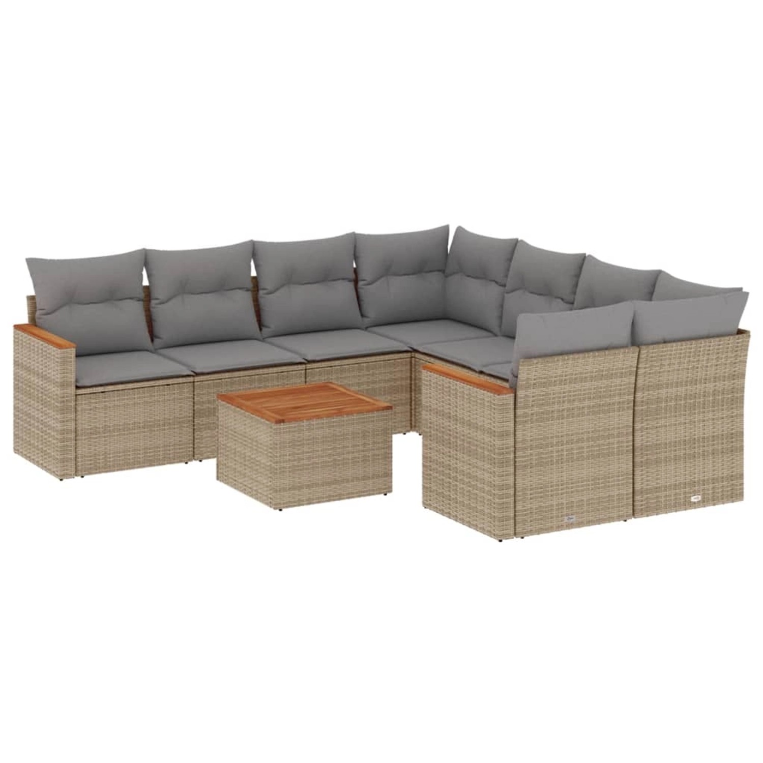 vidaXL 9-Tlg Garten-Sofagarnitur mit Kissen Beige Poly Rattan 3258230