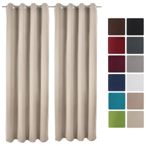 2er Set Beautissu Amelie Blackout Vorhänge, 140x245cm, Creme, mit Ösen. Fenstervorhang für Sicht- und Sonnenschutz.