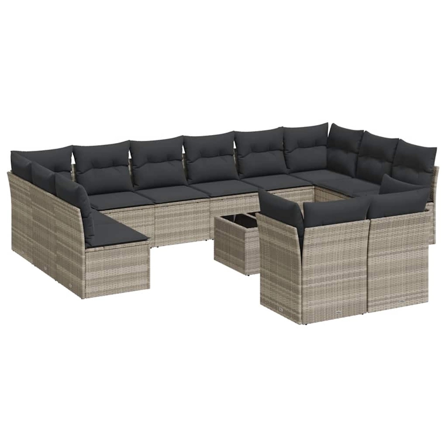 vidaXL 13-Tlg Garten-Sofagarnitur mit Kissen Hellgrau Poly Rattan 3250281 günstig online kaufen